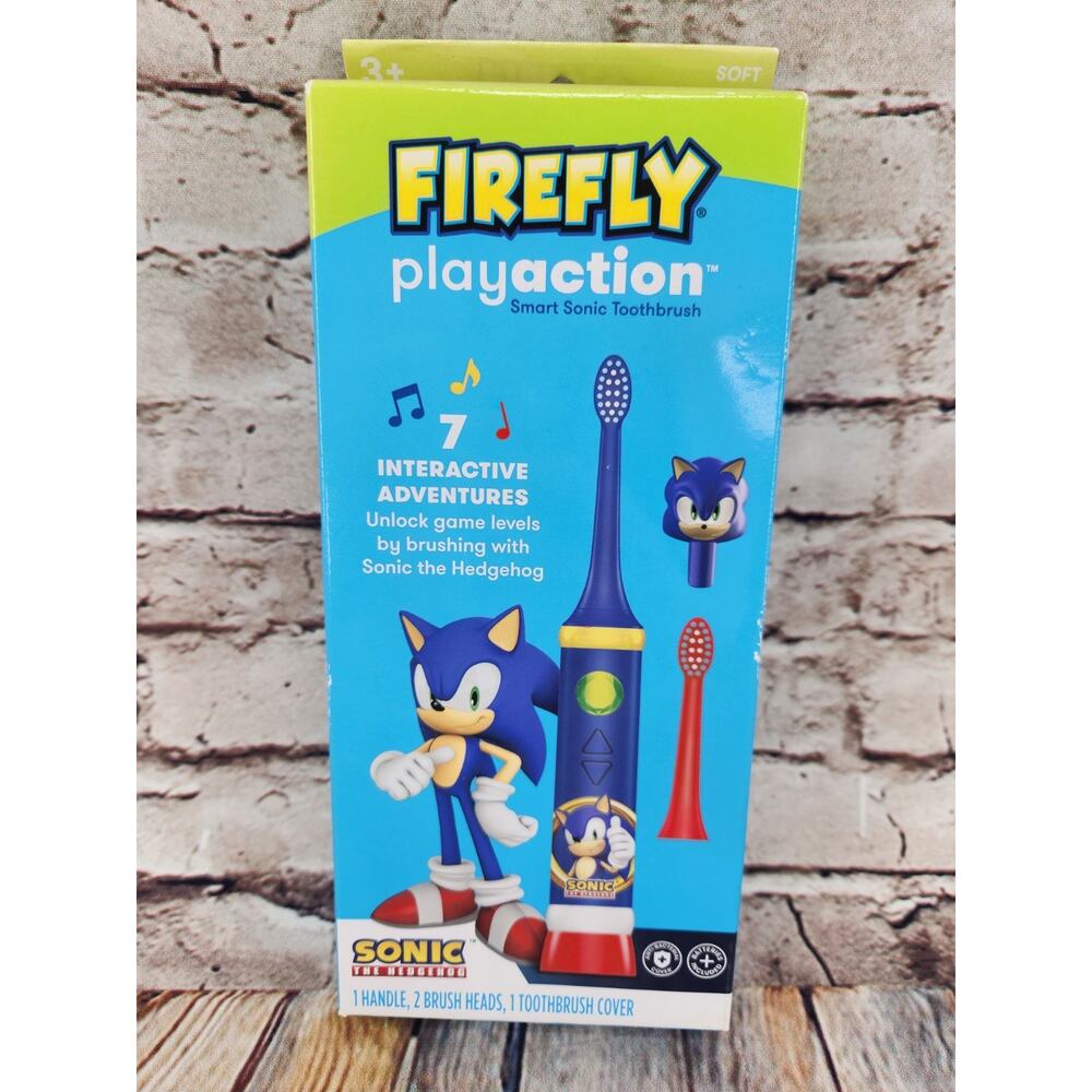 FIREFLY Sonic Hedgehog Toothbrush + Hygienic Cover + Battery - Ages 3+, 3 Piece